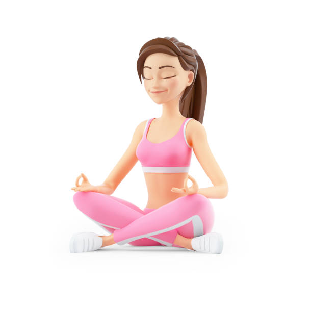 3d sporty woman sitting in lotus position stock photo