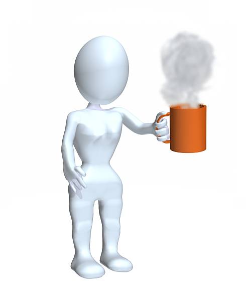 3d woman holding a cup of coffee during a break time stock photo