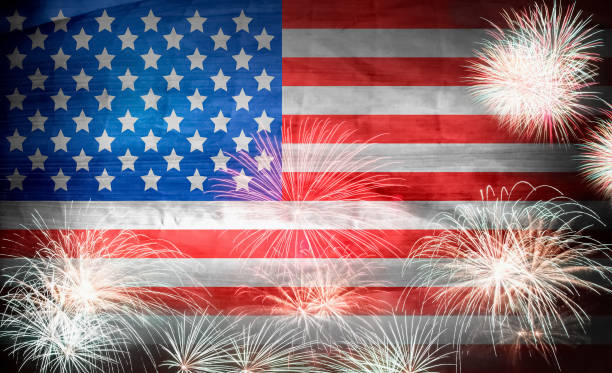 USA 4th of july independence day background of american flag with fireworks, Celebration Concept USA Flag on Fireworks Background. 4th of July Independence Day, Patriotic Holiday, Celebration Concept fourth of july stock pictures, royalty-free photos & images