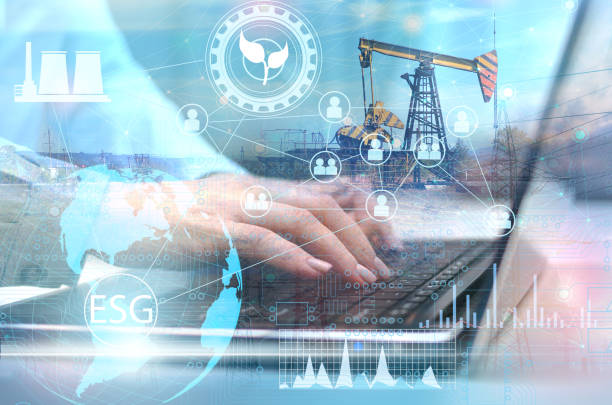 a concept for investing in the oil and gas industry protected by advanced technologies and ESG criteria a concept for investing in the oil and gas industry protected by advanced technologies and ESG criteria esg stock pictures, royalty-free photos & images