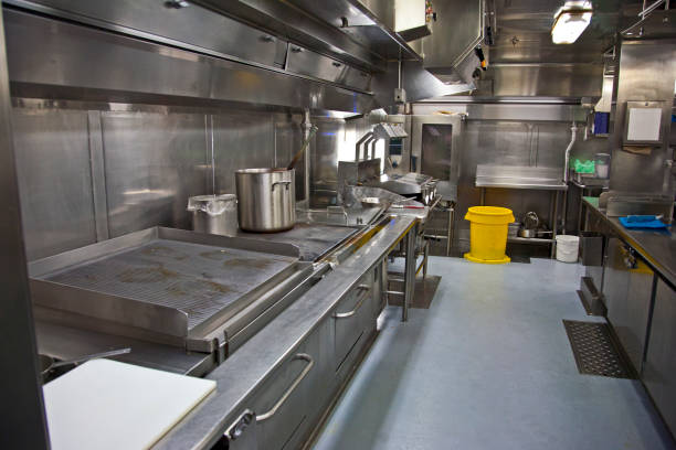 a large galley kitchen stock photo