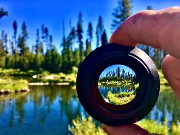 a river through the lens - pov perspective deschutes national forest, fall river, bend, or diminishing perspective photos stock pictures, royalty-free photos & images