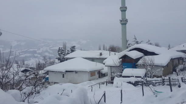 a snowy town. great view of snow in winter. - social media imagens e fotografias de stock