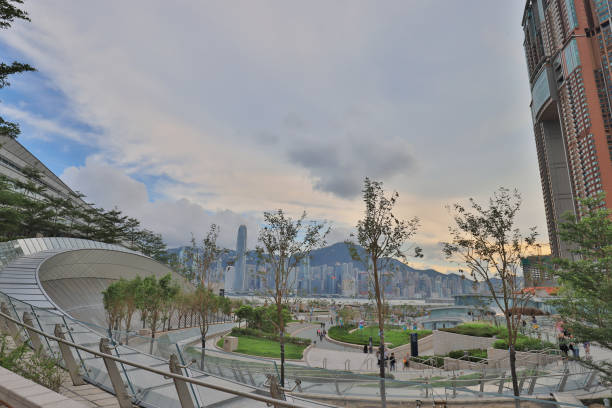 a view from  Roof garden at West Kowloon station stock photo