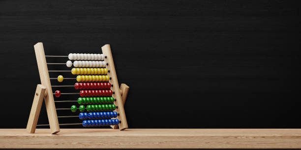 Abacus Standing In Front Of Blackboard Abacus standing in front of blackboard. Horizontal composition with copy space. Great use for back to school concepts. abacus stock pictures, royalty-free photos & images