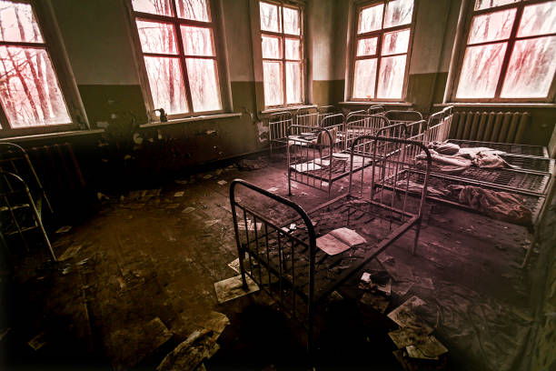 Abandoned psychiatric hospital stock photo