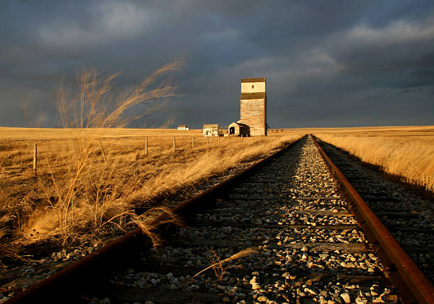 Abandoned Railway And Train Track on the Prairie stock photo