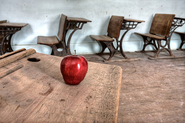 Abandoned School House red apple stock photo
