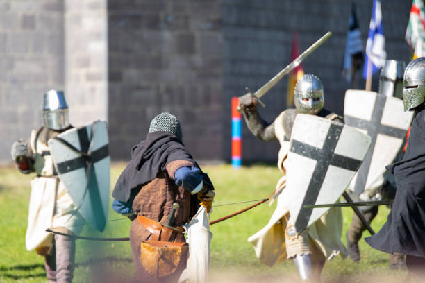 Abbey Medieval Festival 2019 : Archer getting ready to take his shot stock photo