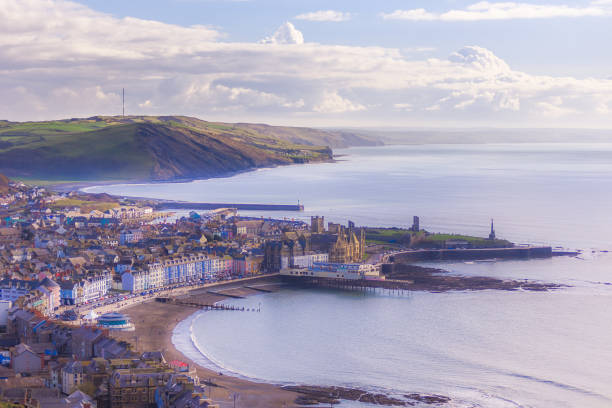 Aberystwyth city top view stock photo