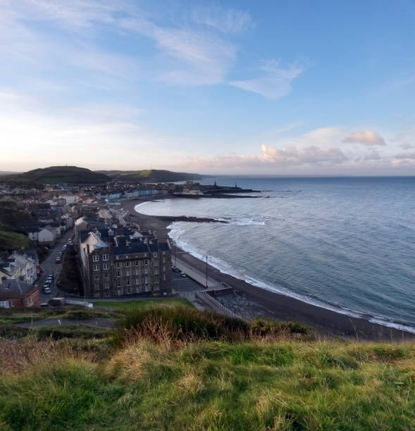 Aberystwyth North Beach seafront and promenade in Ceredigion, West Wales, UK stock photo