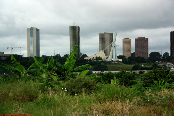 Abidjan's City Center and St. Paul's Cathedral stock photo