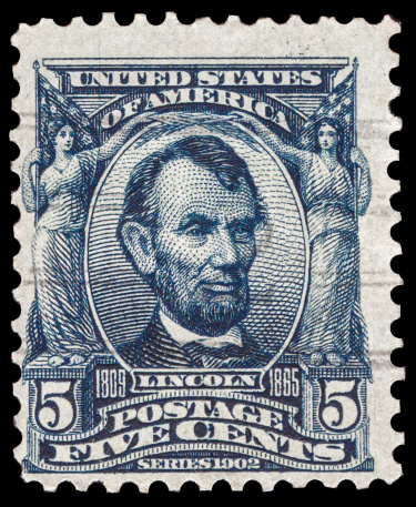 USA-CIRCA 1903: A postage stamp shows image portrait of Abraham Lincoln the 16th President of the United States of America, circa 1903.