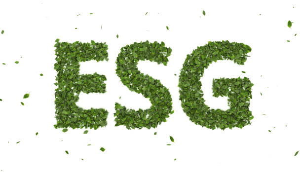 abstract 3D leaves forming ESG text abstract 3D leaves forming ESG text symbol on white background, creative eco environment investment fund, 2021 future green energy innovation business trend esg stock pictures, royalty-free photos & images