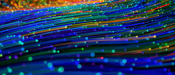 abstract background colorful lines, communication technology concept - fibra imagens e fotografias de stock