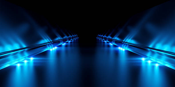 Abstract black background with illumination Passage with black background and blue illumination airport runway stock pictures, royalty-free photos & images