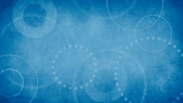 abstracte blauwe achtergrond met grungetextuur en witte geometrische cirkels en punten in oud uitstekend documentontwerp - blauwe achtergrond stockfoto's en -beelden