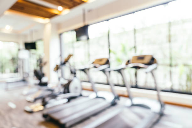 Abstract blur gym room interior stock photo