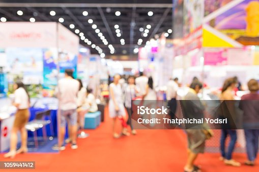 istock Abstract blurred event exhibition with people background, business convention show concept 1059441412