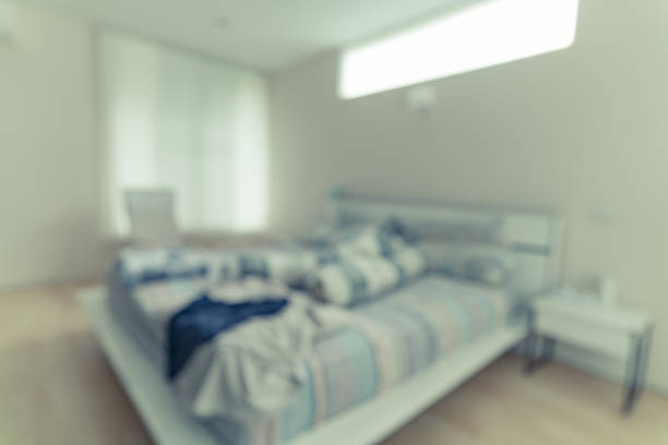 Abstract blurred image of bedroom stock photo