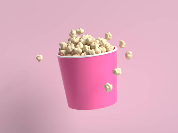 dessin animé abstrait style popcorn seau 3d rendu - pop corn photos et images de collection