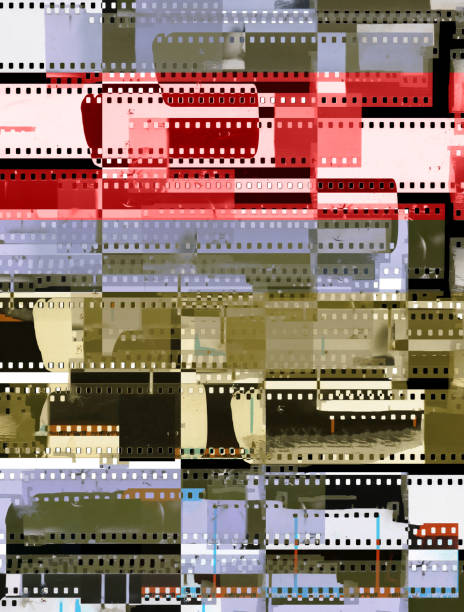Abstract collage of celluloid film strips stock photo