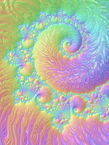 Abstract Coral Reef Colorful Nautilus Shell Sea Swirl Pattern Pastel Rainbow Scallop Seahorse Cute Curled Up Growth Mandala Ammonite Fossil Texture Prism Wave Cartoon Background Imagination Repetition Fractal Fine Art Fantasy Backdrop for presentation, flyer, card, poster, brochure, banner