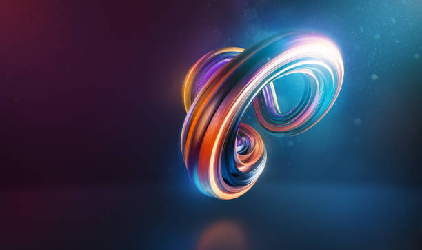 Abstract curved and twisted shape 3d render Abstract curved and twisted shape 3d render with light glows and soft flares against colourful background. flexibility stock pictures, royalty-free photos & images