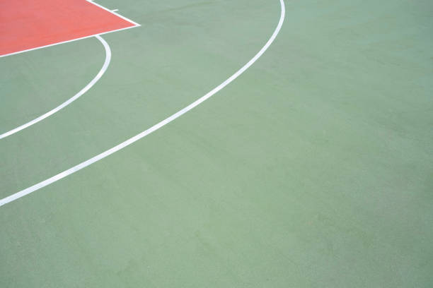 Abstract Detail Of An Empty Basketball Court On A Sunny Day stock photo