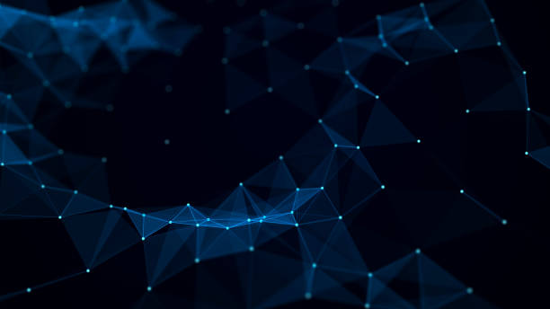 Abstract digital background. Space filled with polygons and dots. 3D wave. stock photo