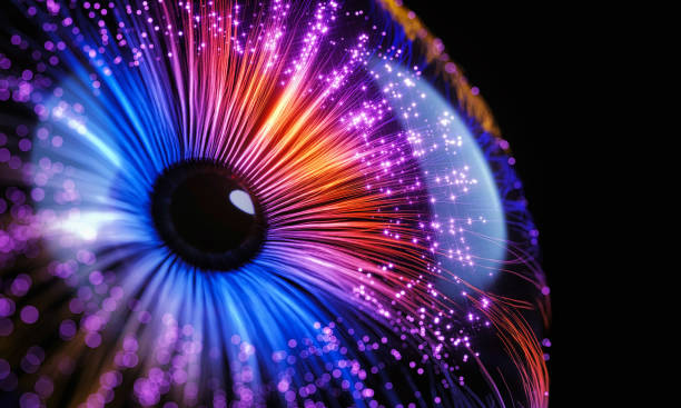 Abstract Digital Futuristic Eye 3d rendering fiber optic stock pictures, royalty-free photos & images