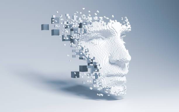 Abstract digital human face Artificial intelligence concept of big data or cyber security. 3D illustration identity stock pictures, royalty-free photos & images