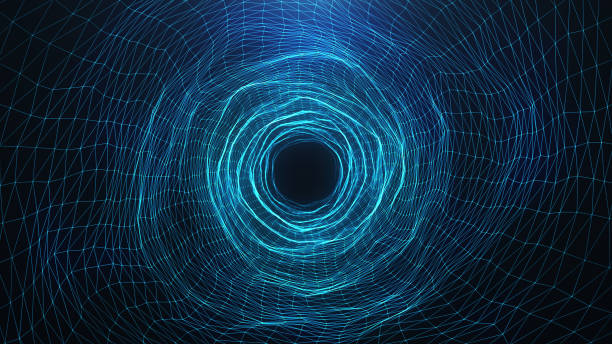 Abstract digital wormhole, tunnel consisting blue sparkling particle and lines. Way through the digital network beautiful blue particles. Journey through space and time. 3D Rendering Abstract digital wormhole, tunnel consisting blue sparkling particle and lines. Way through the digital network beautiful blue particles. Journey through space and time, 3D Rendering large hadron collider stock pictures, royalty-free photos & images