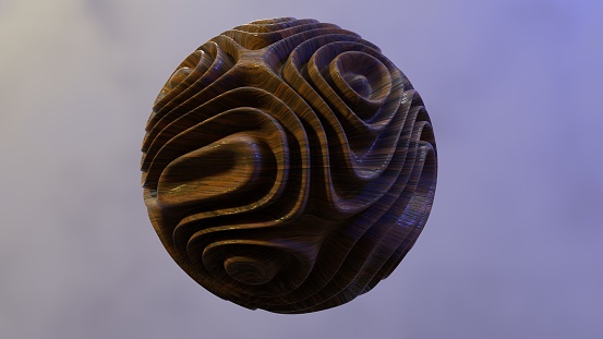 Abstract distorting wooden ball spinning textured