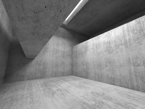fond vide abstrait de pièce, béton gris 3d - fond studio minimaliste beton photos et images de collection