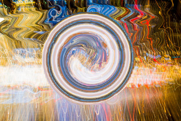 Abstract experimental surreal photo , long exposure, city and vehicle lights.Quantum physics stock photo