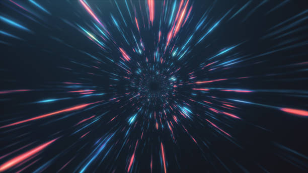 абстрактный полет в ретро неоновом гипер warp пространстве в туннеле 3d иллюстрация - black hole стоковые фото и изображения