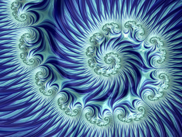 abstract fractal nautilus blue navy turquoise light white spiral pattern cyclone sea shell pastel summer wave textured ammonite background digitally generated image - fond bleu marine photos et images de collection