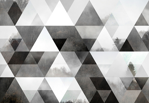 Abstract geometric background: Foggy mountain forest