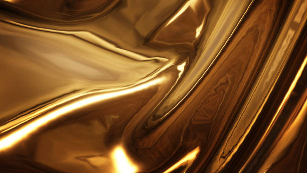 abstract golden liquid smooth background with waves luxury. 3d illustration - ouro metal imagens e fotografias de stock