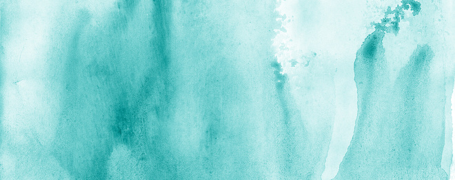 Abstract green turquoise teal watercolor. Art background with space for design. Wide banner. Panoramic.