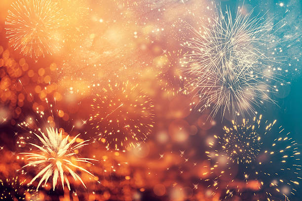abstracto fondo de navidad con fuegos artificiales - fireworks background fotografías e imágenes de stock
