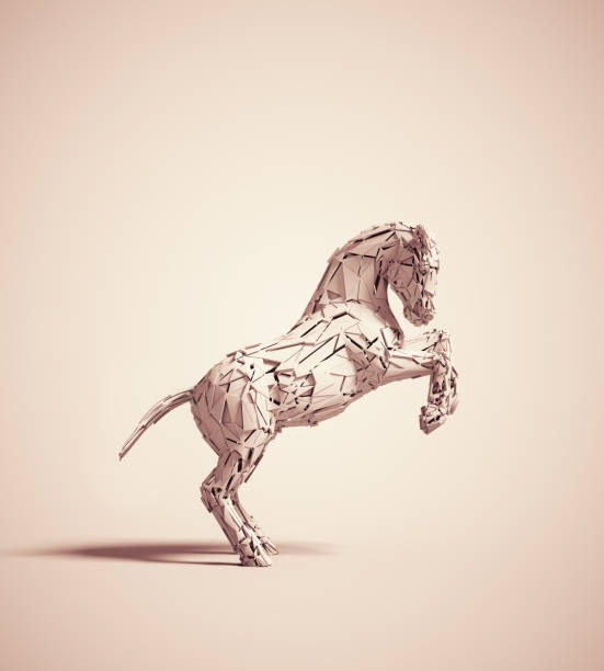 Abstract horse made of wooden polygons. Creative and complex concept. This is a 3d render illustration stock photo