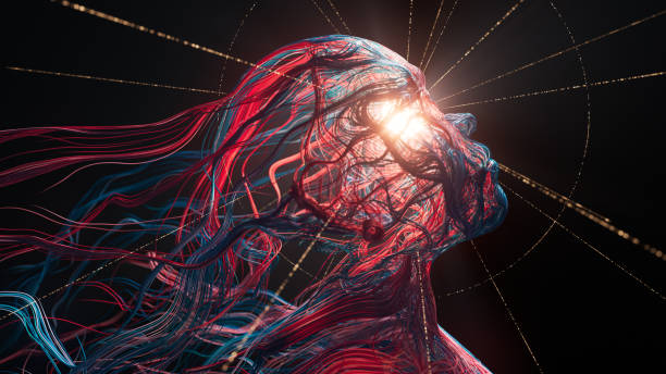 Abstract Human Face - The Power Of The Mind - Artificial Intelligence, Psychology, Technology 3d rendered image, perfectly usable for all kinds of topics related to the human mind or intelligent technology. robot machine stock pictures, royalty-free photos & images