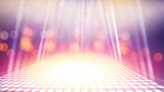 abstract illuminated light stage with colorful bokeh background