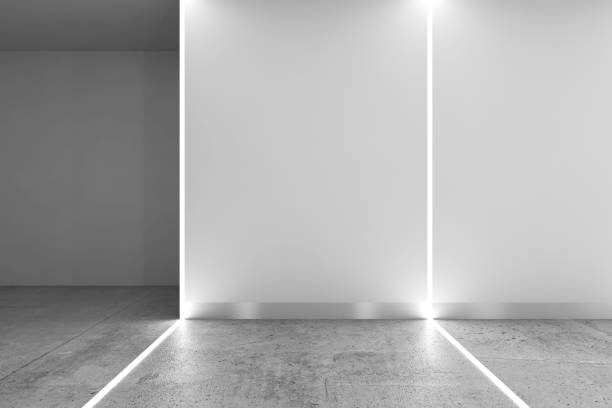 Abstract interior background, LED lines over wall, 3d stock photo