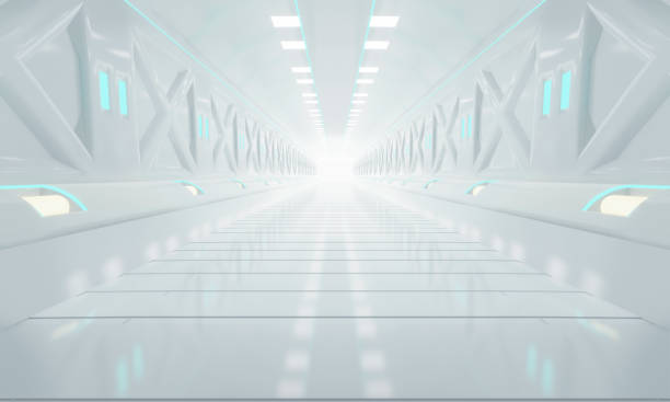 Abstract interior sci-fi spaceship corridors. stock photo