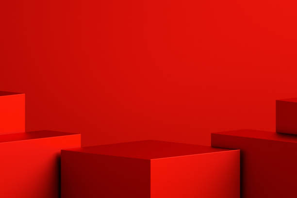 abstrakte minimale szene hintergrund mit geometrischen formen, kann für kommerzielle werbung verwendet werden. - rot stock-fotos und bilder