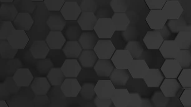 Abstract minimalist background with black 3d hexagons Abstract background with black 3d hexagons. 3d render illustration matte finish stock pictures, royalty-free photos & images