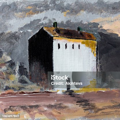 istock Abstract minimalistic landscape with a lonely house 1361697841